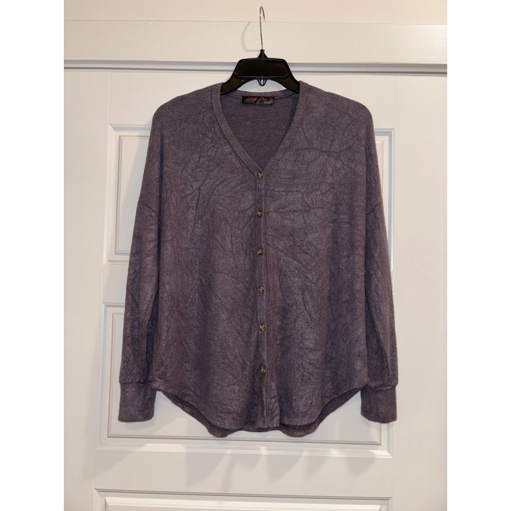 Sheila Rose Womens Grey Marled Knit V-Neck Button Front Cardigan Size M 1.5725